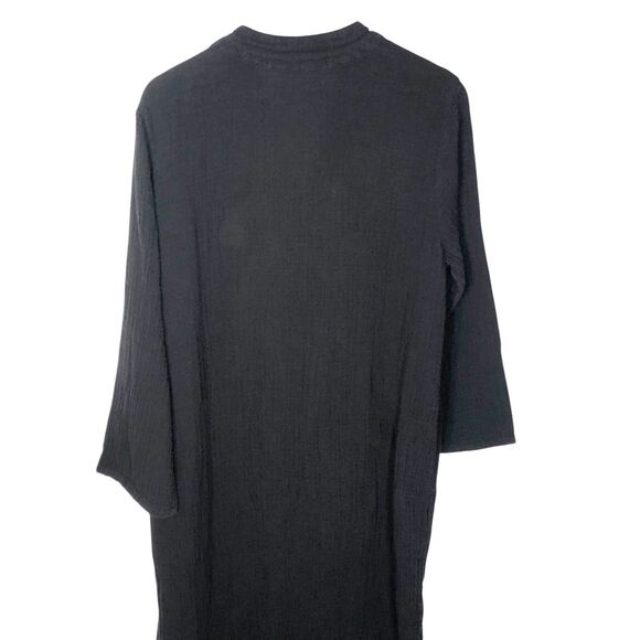 Ocean + Main Mandarin-Collar Gauze Caftan L/XL Black Side Pockets 100% Cotton - Picture 7 of 12